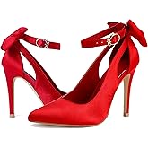 Fashare Womens High Heels Bow Tie Back Sexy Stiletto Ankle Strap Wedding Dress Pumps Shoes