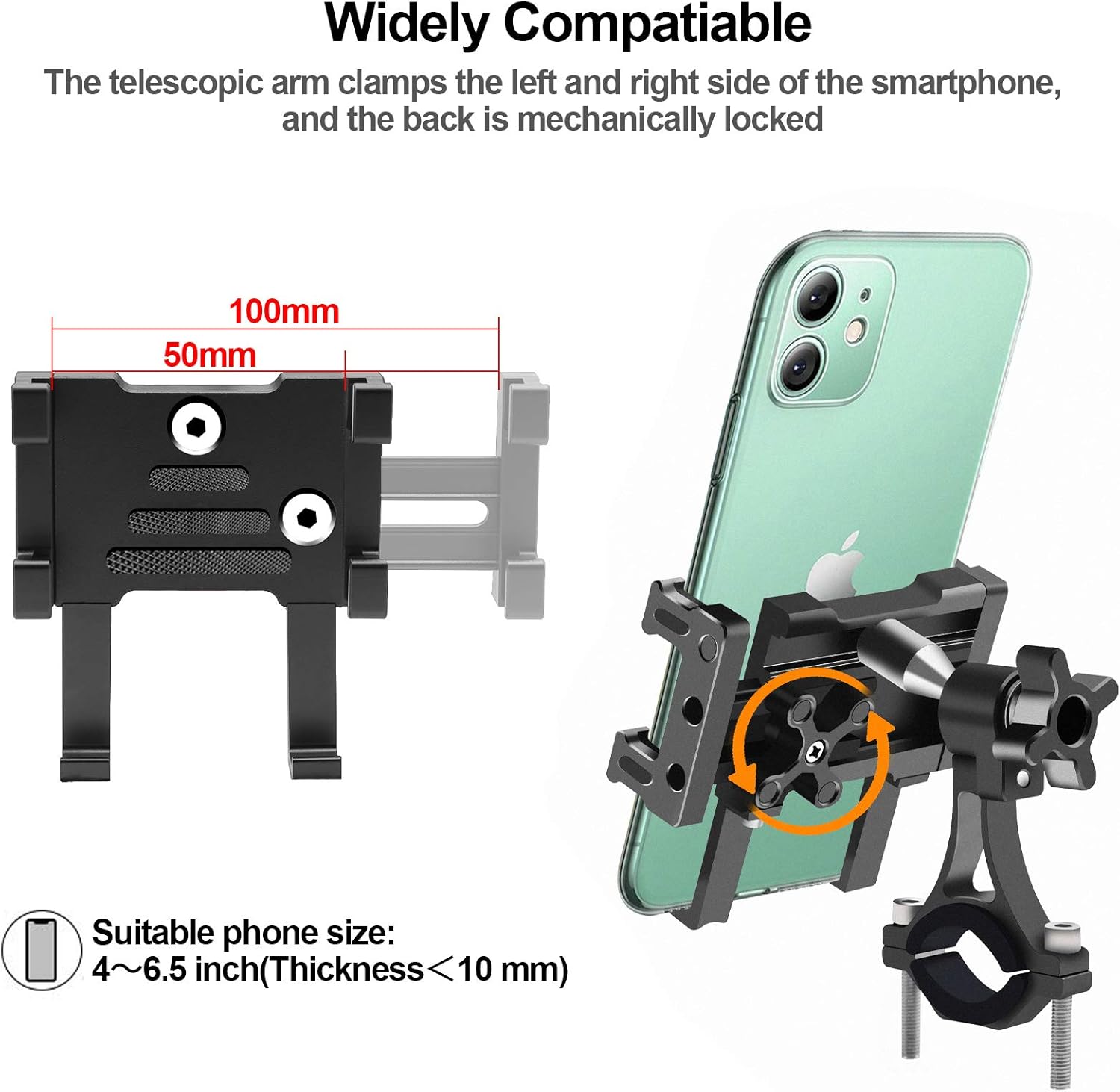 FETESNICE Universal Bike Phone Holder, Aluminum Alloy Bike Phone Mount with 360° Rotation Mount for Bicycle Motorcycle Scooter Electric Car Baby Cart for iPhone Samsung (Phone Width 2.36-4.33")