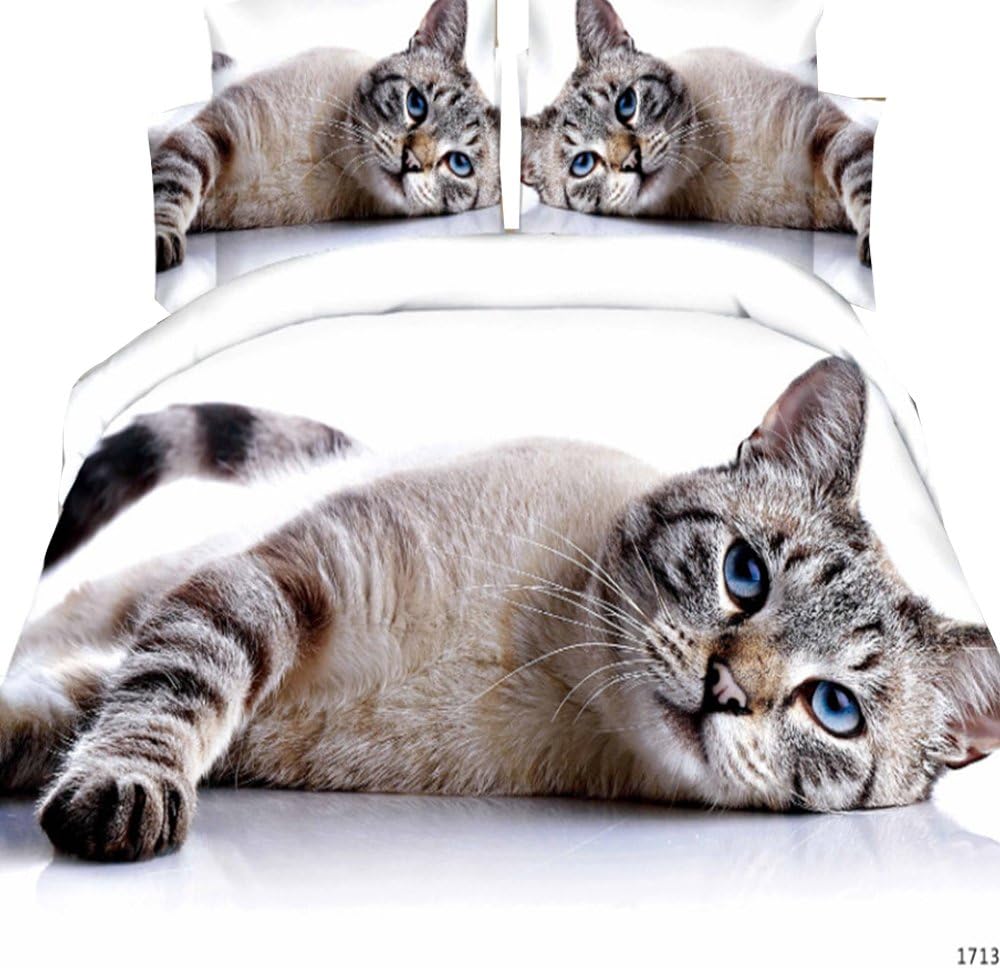 Amazon Com Hyukoa Cat Print 3d Bedding Sets Queen Size For Kids Polyester 3d Kids Quilt Cover Bedding Sets 4 Pieces 1 Flat Sheet 1 Duvet Cover 2 Pillowcases Home Kitchen