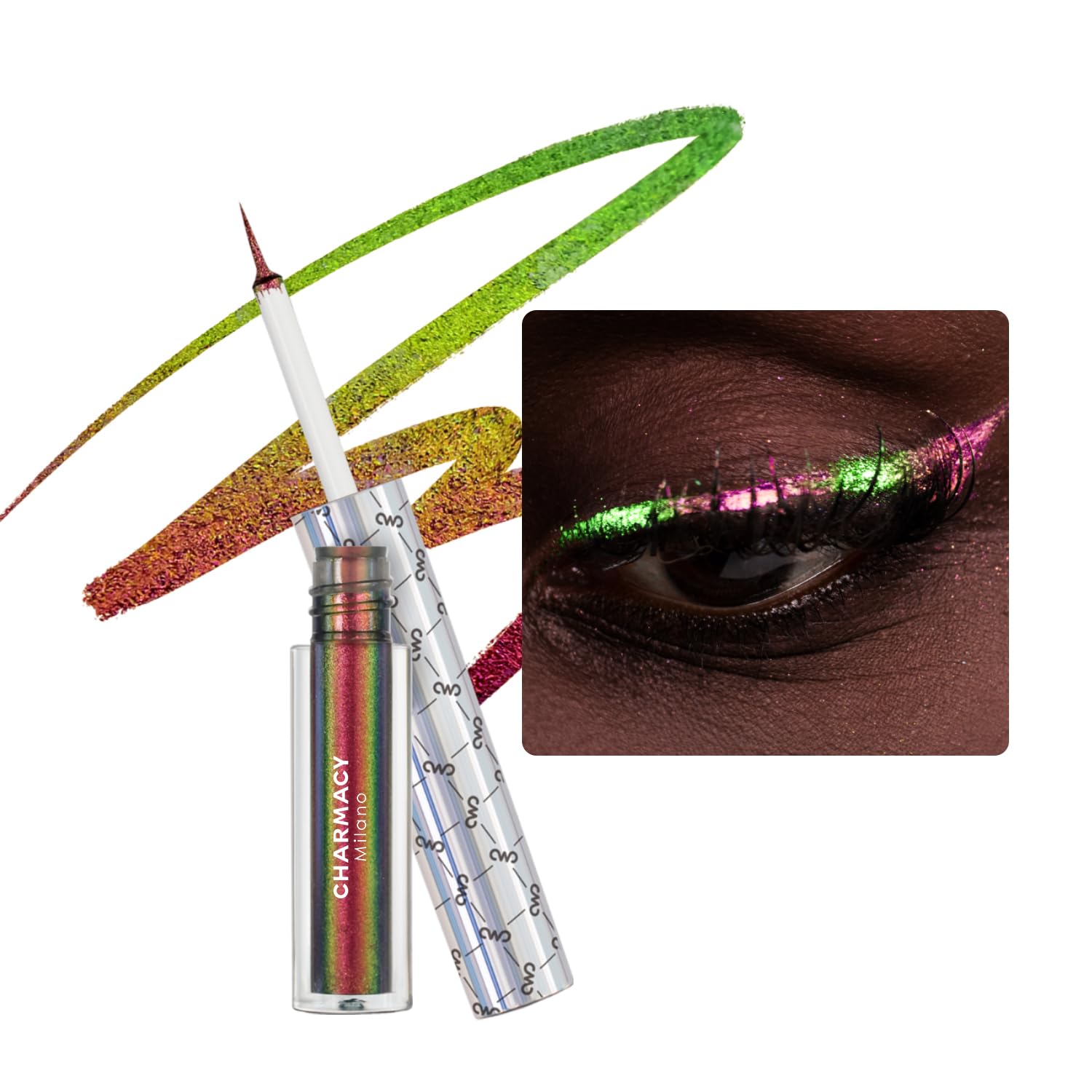 Chameleon Glitter Liquid Eyeliner, Highly Pigmented Intense Color Shifting, Waterproof Eyeliner Metallic Multi-Reflective Finish, Longwearing, Smudge-proof, Ultra-Fine Tip, PINK GOLD GREEN 902 — image 1