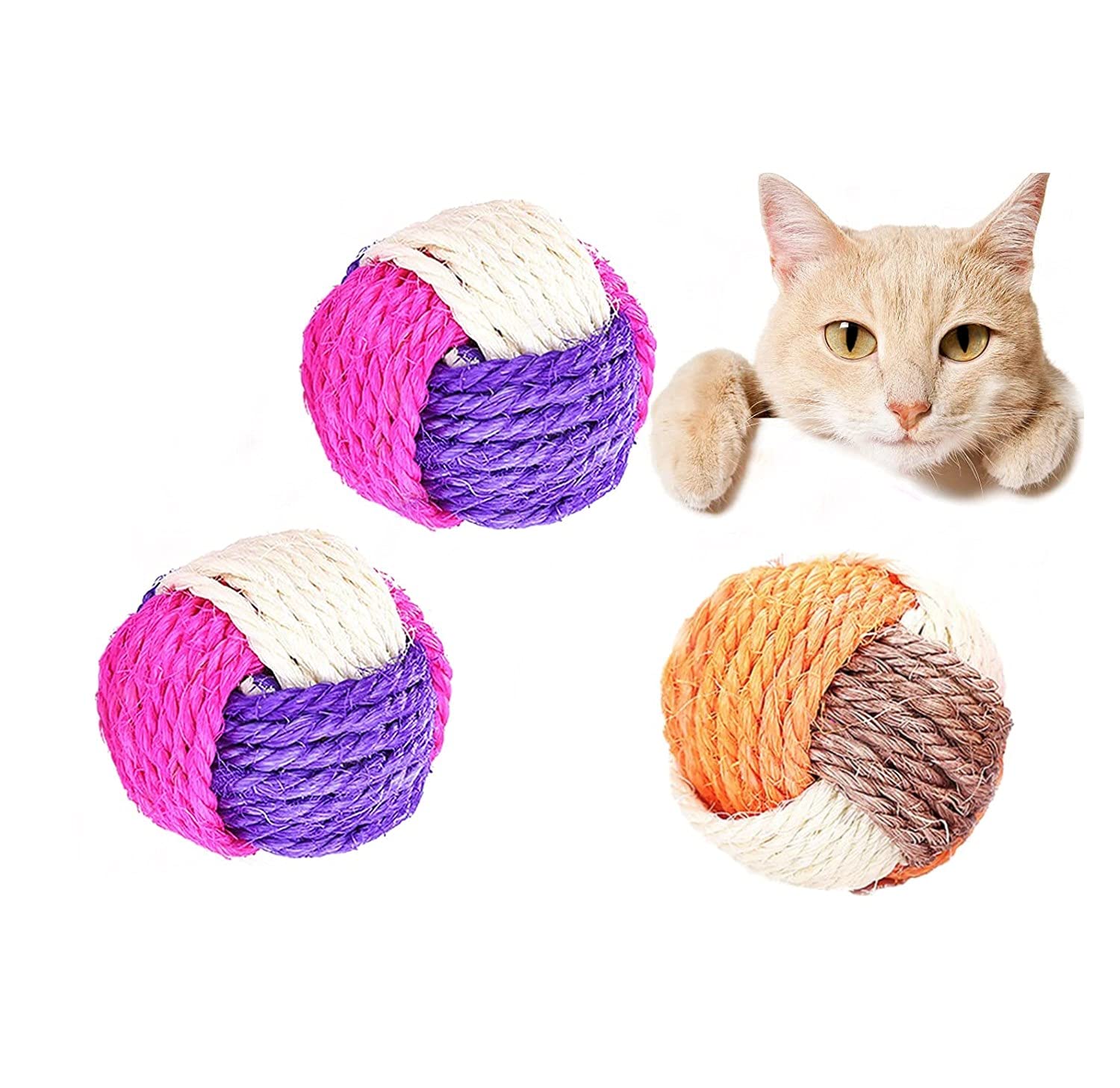 Voarge 3 pieces cat sisal ball, pet scratching ball, cat toy, interactive sisal ball, toy kitten ball balls, cat toy sisal ball, random colour