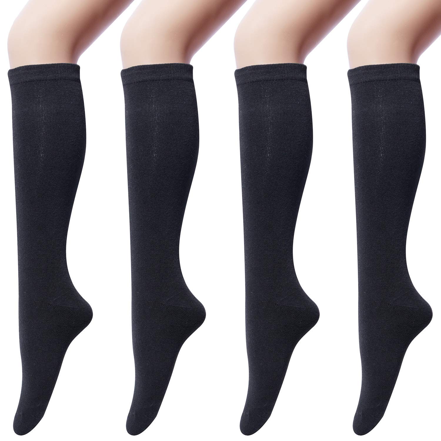 Chalier Cozy 4 Pairs Women's Cotton Knee High Socks Casual Thigh High Socks Knit Over the Knee Long Sock Black Sock