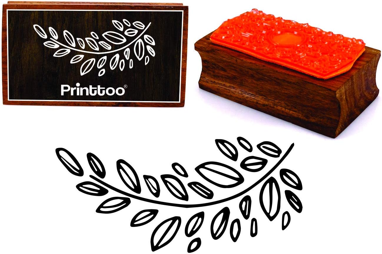 Printtoo Rectangular Leaf Vine Design Wooden Rubber Stamp