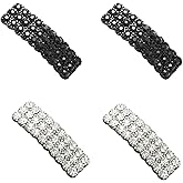 4Pcs Black and Sliver Rhinestone Snap Hair Clip Shining Crystal Clips Rectangular Hairpins Decorative，Clips and Barrettes Korean Barrettes Hair Accessories for Party Wedding Daily Girls Hair