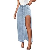 CHARTOU Women's Sexy High Split Slim Fit Maxi Long Pencil Denim Jean Skirt