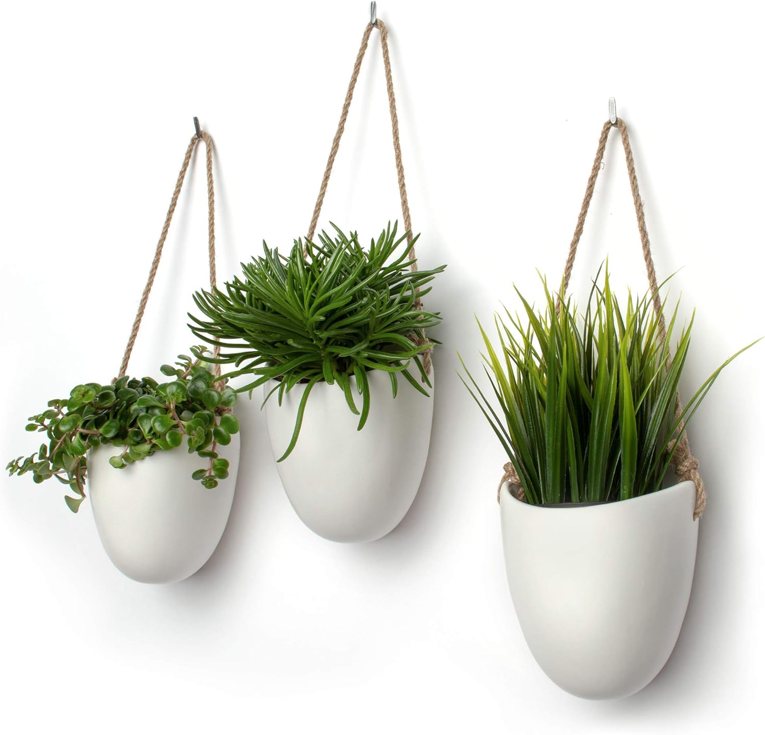 Kazai.® Ceramic Hanging Planter Vase Set of 3 Matt White Amazon
