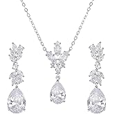 SWEETV Wedding Jewelry Sets for Brides Bridesmaid,Cubic Zirconia Teardrop Bridal Necklace Earrings Set Wedding Prom Jewelry for Women