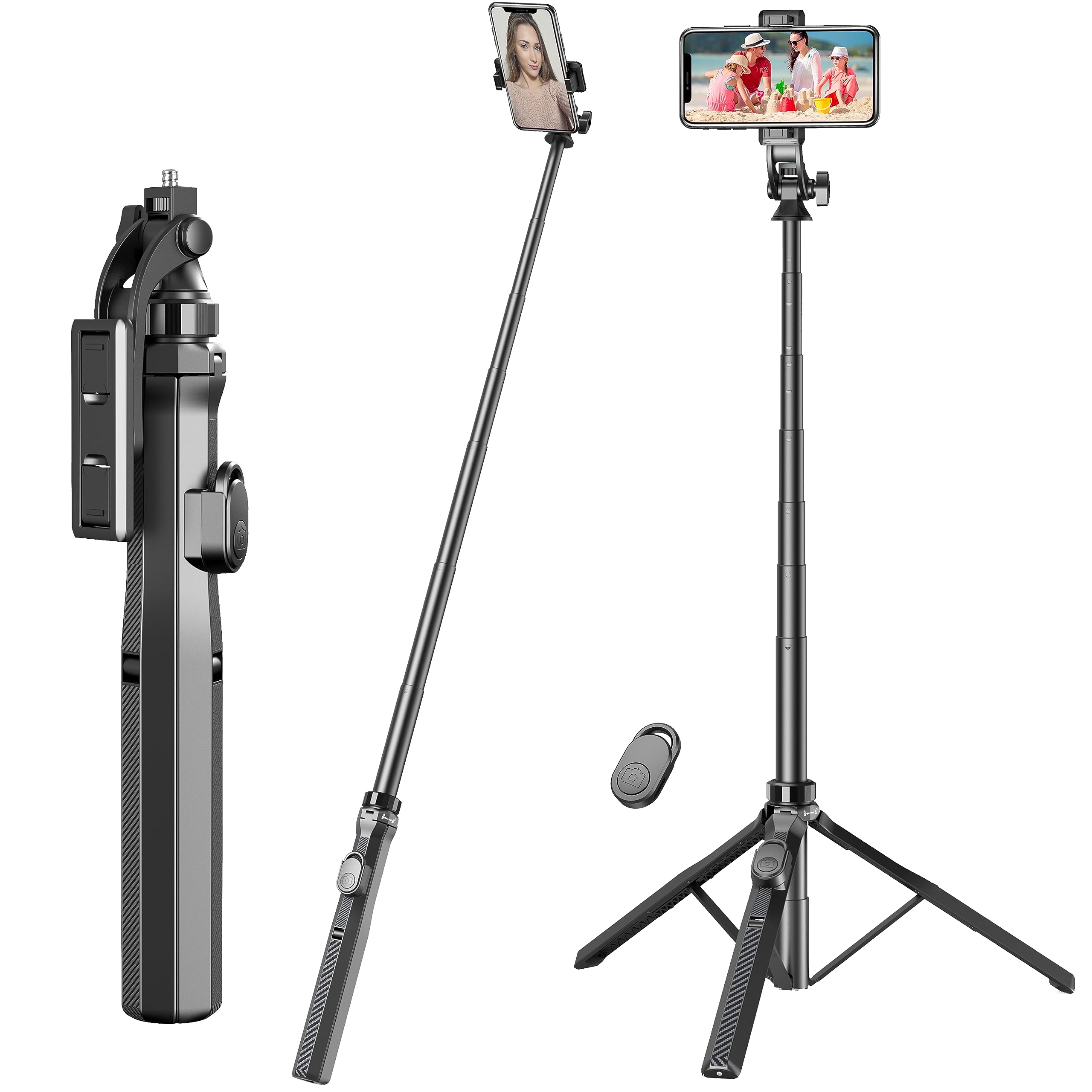 Photo 1 of 70.6" Phone Stand & Selfie Stick Tripod, Extendable Cell Stand with Remote and Phone Holder for Vlogging/Streaming, Compatible with iPhone Android GoPro