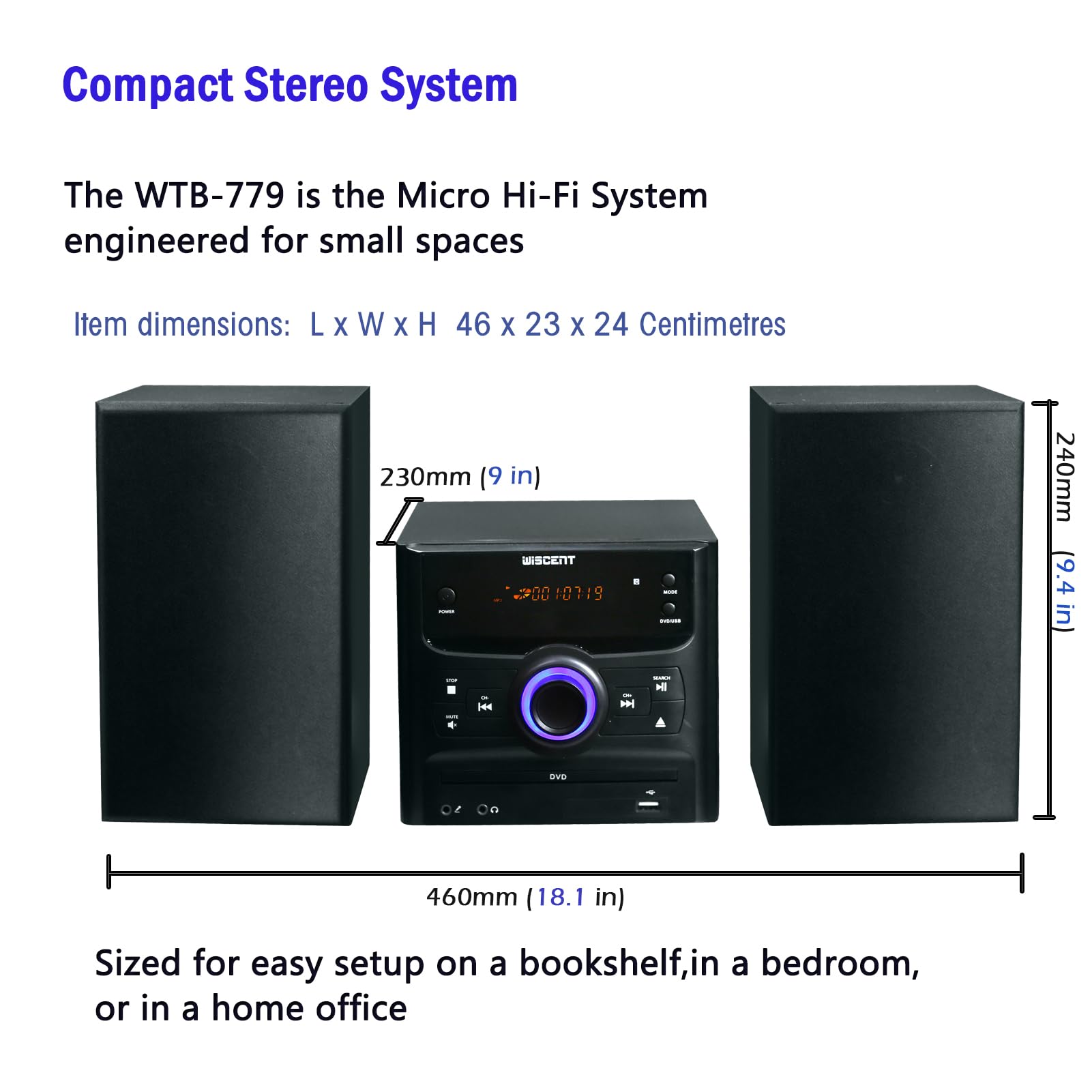 WISCENT Stereo Shelf System For Home With Bluetooth, Compact Micro ...