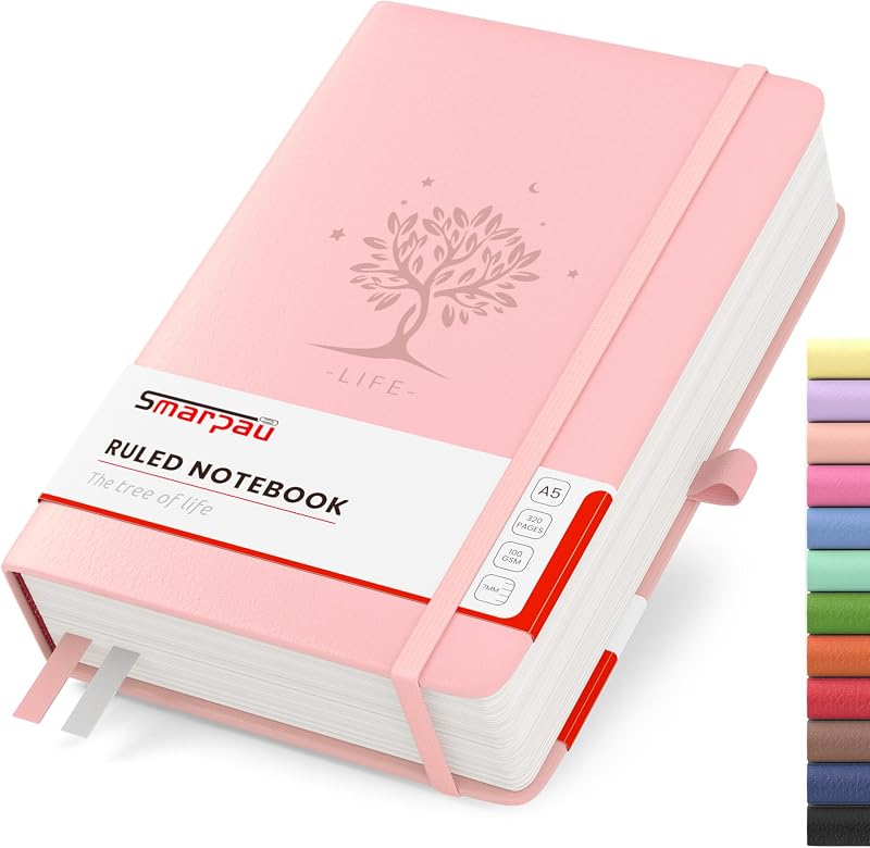 Smarpau A5 Hardcover Notebook 320 Pages 100gsm Pink Leather Journal