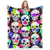 Bright Skull Colorful Splash Blanket, Soft Blankets Flannel Bed Throw Cozy Lightweight Plush Gifts for Women Men Boys Girls Sofa Couch Bedroom Living Rooms Warm All Season, Home Decor, Small 50"x40"