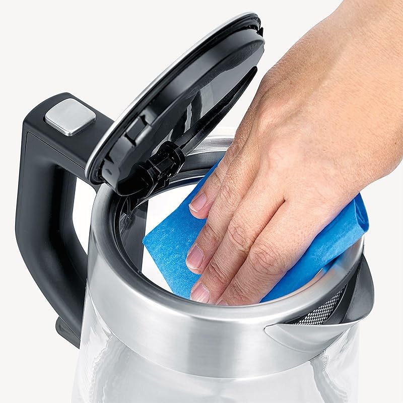 Bollitore in vetro, potente e compatto con design di alta qualità, bollitore elettrico con filtro anticalcare, acciaio inox/nero, WK 3468