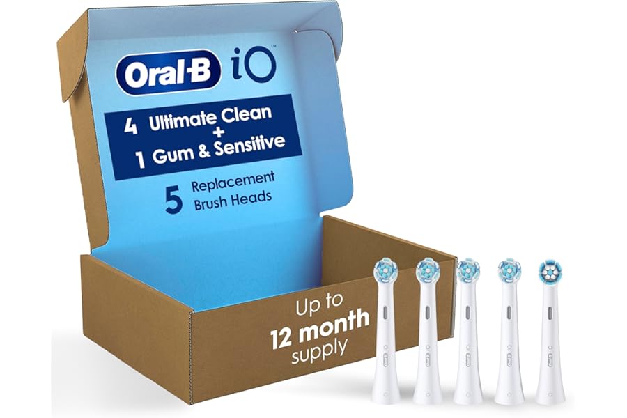 Oral-B iO Ultimate Clean Replacement Brush Heads, 5 Count, 4 Ultimate Clean + 1 Gum & Sensitive White