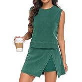 Women's Summer Two Pieces Lounge Set Wash Cotton Sleeveless Tank Top Skort Set Trendy Split Athletic Skirt Shorts Outfits
