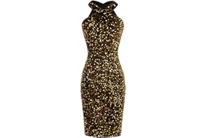 GRACE KARIN Sequin Dress for Women Sleeveless Sparkly Glitter Halter Dress Bodycon Mini Club Dresses 2025