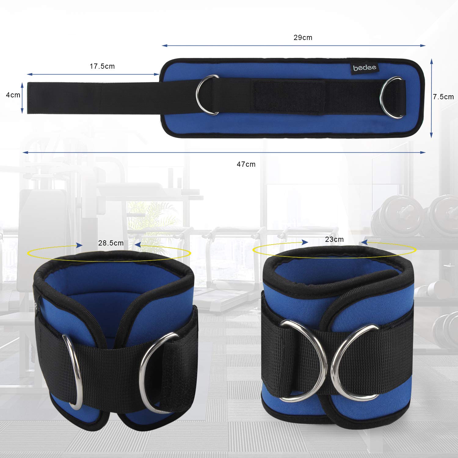 bedee Fußschlaufen Fitness Training Beintrainer Foot Ankle Straps für Frauen und Männer knöchelriemen Sport Fußschlaufe 2 Stück Gepolstert für Beintraining Seilzug Bein Fitness Training Blau