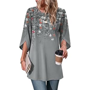 OFEEFAN Womens Tunic Tops to Wear with Leggings 3/4 Length Sleeve Boho Tops | Fall Clothes, Business Casual Outfits, Crew Nec