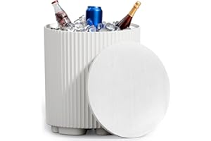 FONTOI Outdoor Cooler Side Table, 2 in 1 Ice Chest Side Table,as Cooler Side Table,Cooler Table for Patio, Parties Picnics, Beach,White