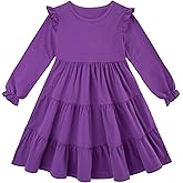Vieille Toddler Girls Cotton Dress Long Sleeve Ruffle Dress Kids Solid Casual Clothes for 2-8 Years