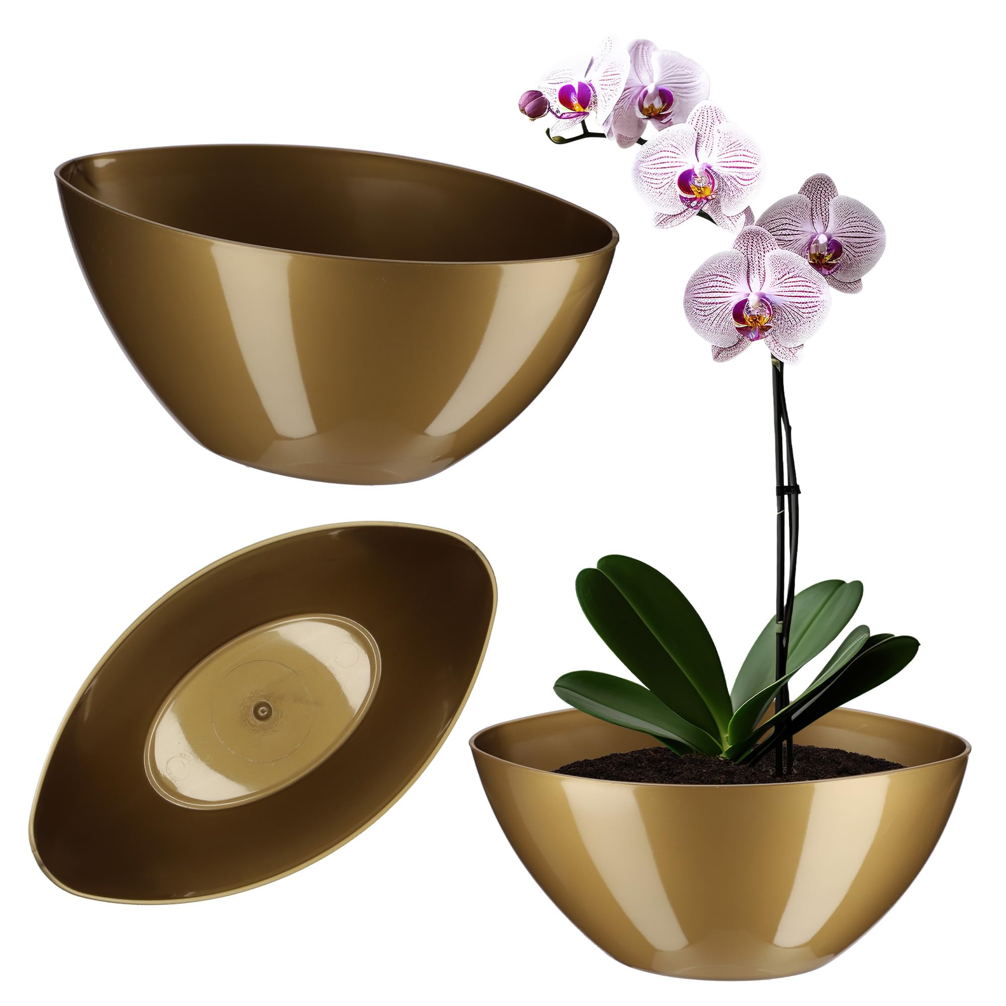 KADAX Plant Pot, Plastic Flower Pot in Several Colours, Oval Planter for Bedroom, Living Room, Office, Lightweight Plant Pot, Modern Indoor Planter (21 x 12 cm, Gold)