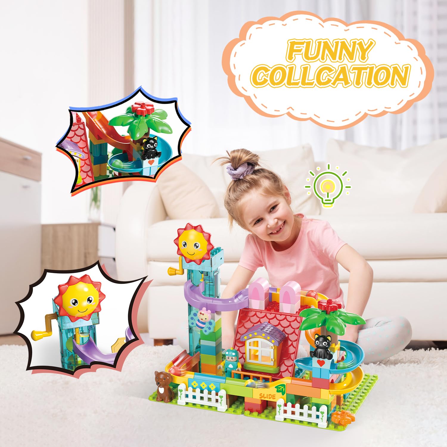 Ysityum Marble Run Building Blocks Toy - 2 in 1 Compatible Blocks Models with 6 Marble Balls, Montessori Educational Race Track Building Block Set, Classic Blocks STEM Toy for Kid Boys Girls (118PCS)