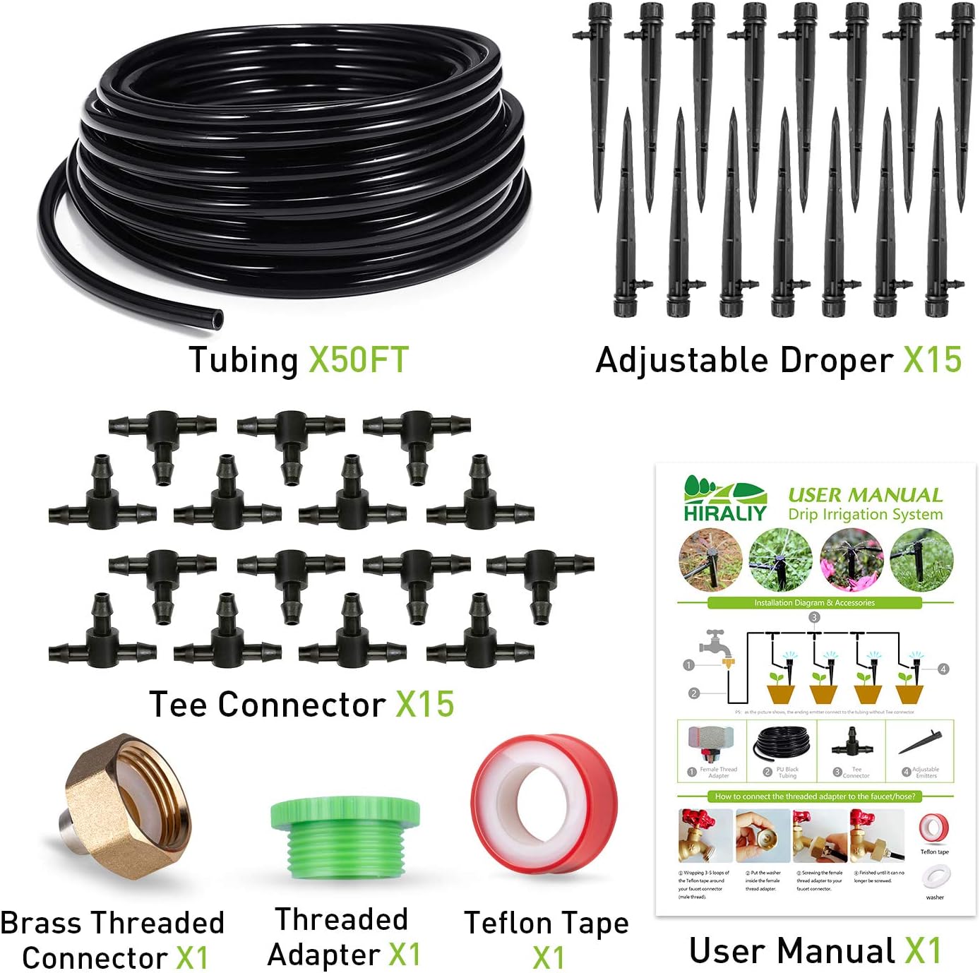 HIRALIY 50ft Drip Irrigation Kit Plant Watering System 8x5mm Blank Distribution Tubing DIY Automatic Irrigation Equipment Set for Garden Greenhouse Flower Bed Patio Lawn : Garden & Outdoor
