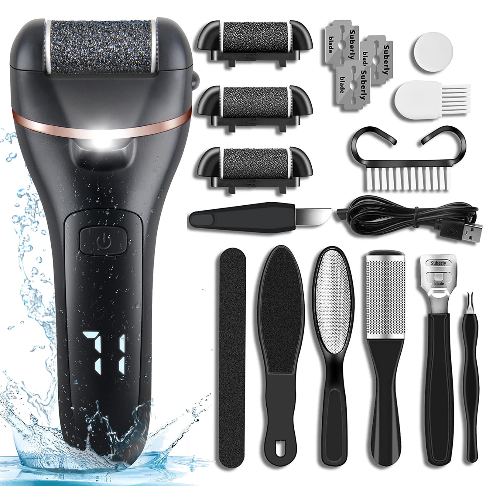 Photo 1 of *** PARTS ONLY***     VACTO Electric Foot Callus Remover 14-in-1 Rechargeable Foot File Pedicure Kit Foot Care Tools with 3 Rollers 2 Speed LED Battery Display, Foot Scrubber Kits for Cracked Heels Callus