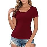 Womens Short Sleeve Base Layer Crew Neck Soft Ribbed Tops for Dressy Casual