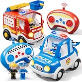 Lehoo Castle 2-Pack Remote Control Fire Truck and Police Car for Toddlers | Lights and Sounds, Vehicle Playset, Toddler Car Toys, Gift for Boys and Girls Ages 3+