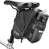 Bike Seat Bag, Bicycle Saddle Bag Under Seat Cycling Seat Pack with Water Bottle Holder for Mountain Road Bikes Black