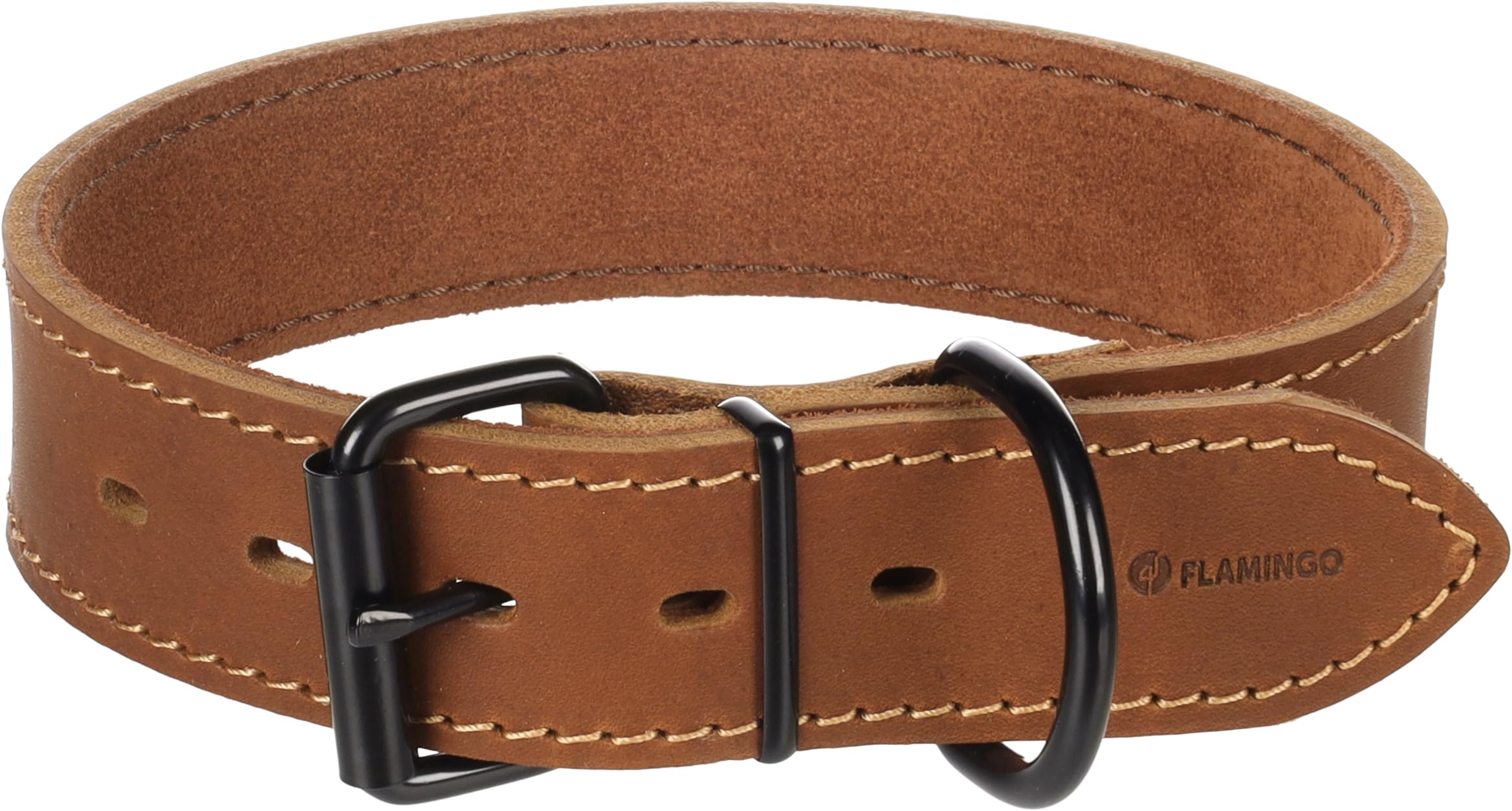 Flamingo Dog Collar Montana Cognac L 45-55cm 40mm