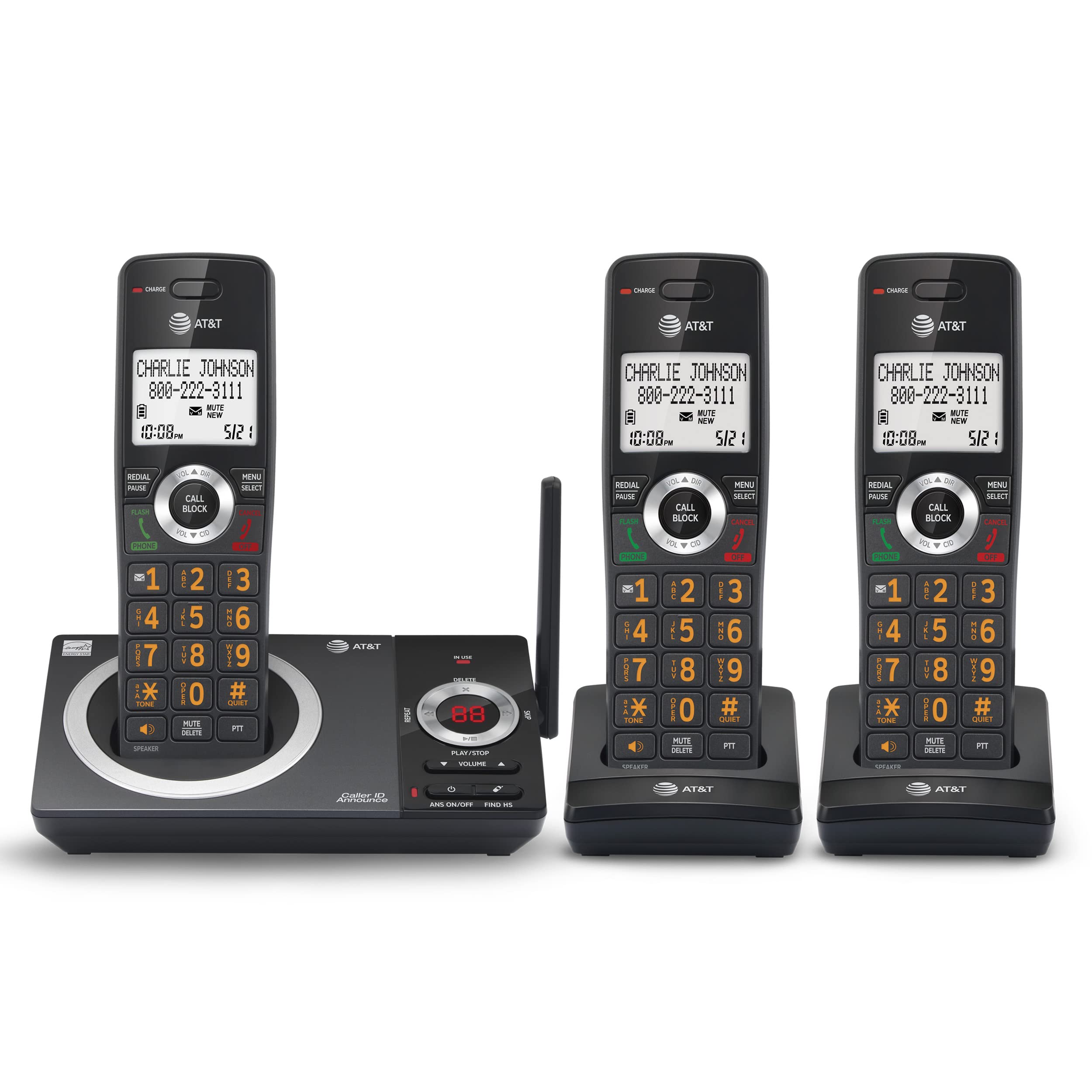 Photo 1 of AT&T CL82319 DECT 6.0 3-Handset Cordless Phone for Home with Answering Machine, Call Blocking, Caller ID Announcer, Intercom and Long Range, Black