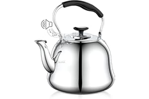 WEFTNOM 2L Whistling Stovetop Tea Kettle - Food Grade Stainless Steel Teapot with Fast Boil, Wide Mouth, Folding Handle, Ideal for Stove Top – Perfect for Tea, Coffee & Hot Water, Mirror Finished