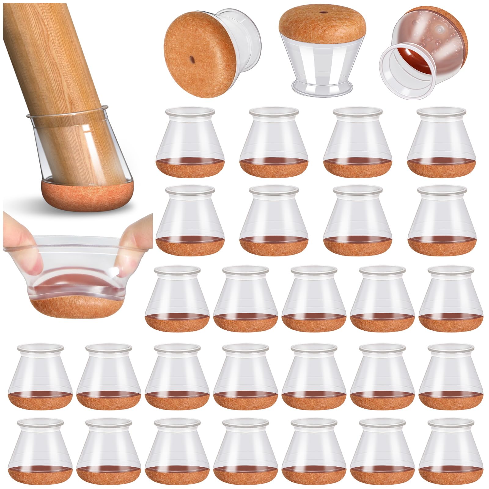 32 Pcs Chair Leg Floor Protectors,Silicone Chair Leg Covers Caps for Hardwood Floors with Wrapped Felt, Furniture Feet Protectors Pads (Fit:20.1-30mm)
