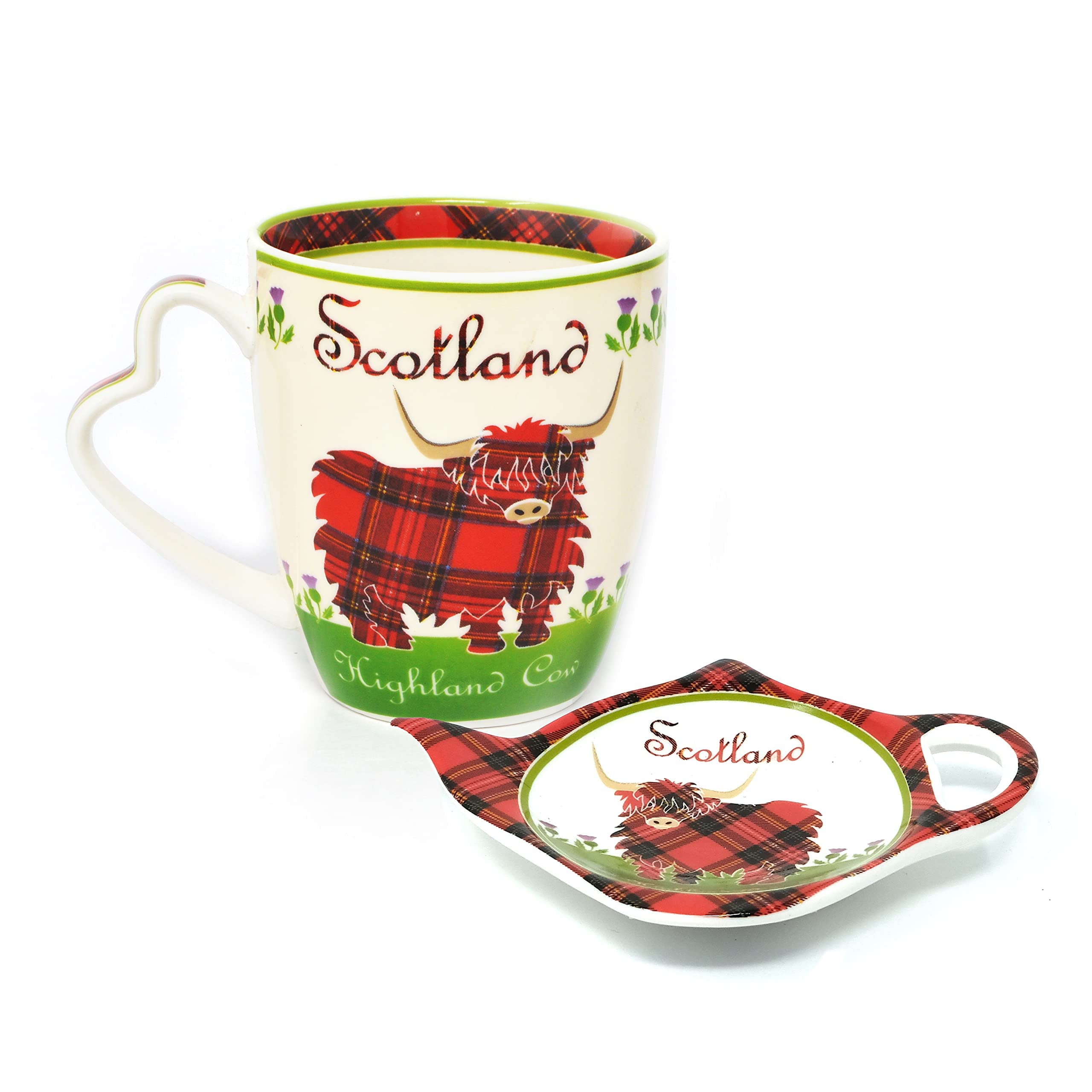 Royal Tara Set Tartan Cow Cup & Teabag Holder
