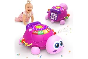 Hanayo Baby Musical Turtle Crawling Girl Toys for 6-18 Months，Infant Early Learning Educational Toy，Baby Girl Gift Essentials for Newborn 7 8 9 11+ Months 1-2 Year Old(Pink)