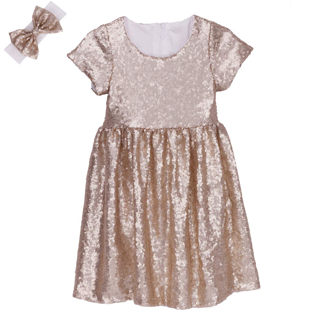 Photo 1 of Cilucu Flower Girl Dress Baby Toddlers Sequin Dress Kids Party Dress Bridesmaid Wedding Gown Birthday Dress Champagne 4T-5T
