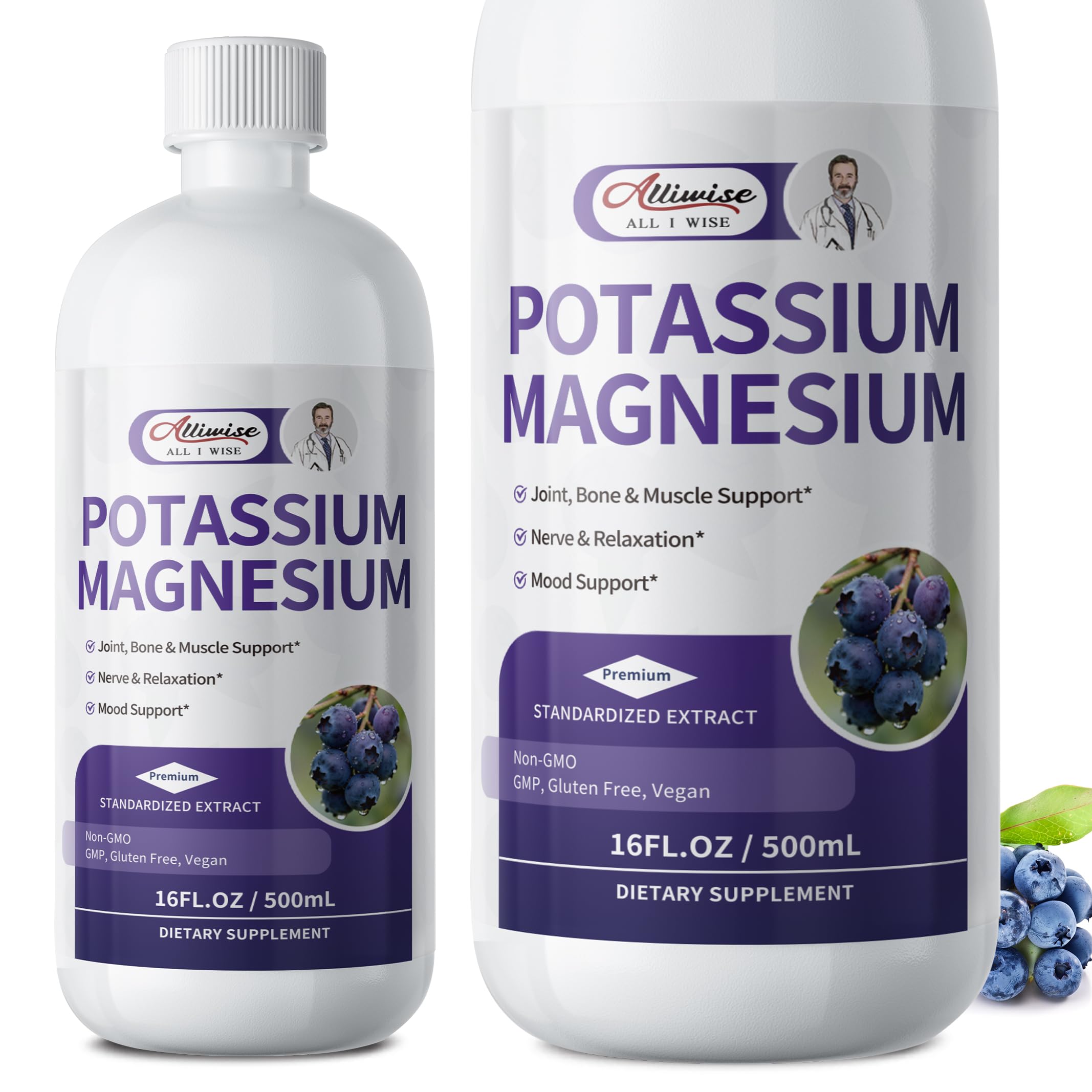 Potassium Magnesium Supplement Liquid-High Absorption Calm Magnesium&Potassium Drops Sugar-Free Plus Ginger,Turmeric,Black Pepper for Muscle,Leg Cramps,Bone & Energy & Immune Support - 16 Fl oz Image