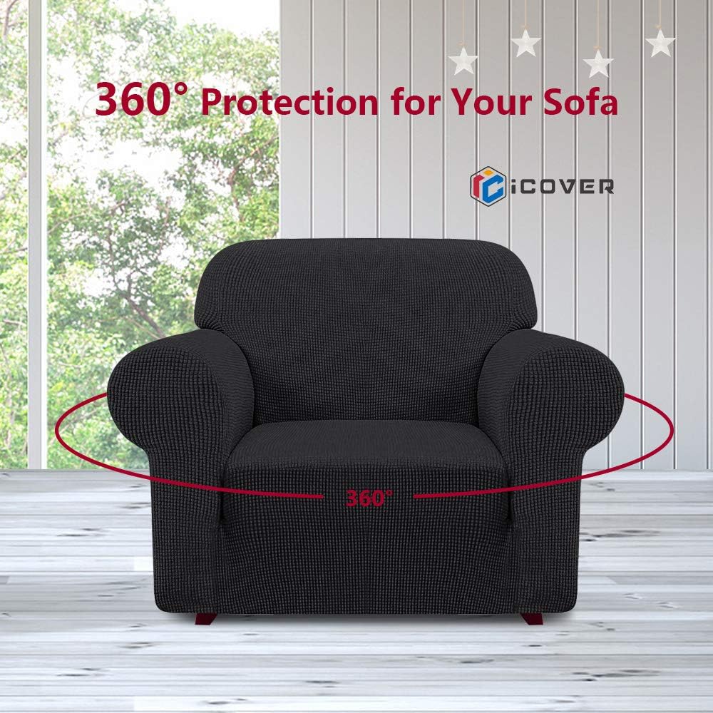 iCOVER Chair Sofa Slipcover, One Piece High Stretch Armchair Couch Cover, Machine Washable Spandex Jacquard Fabric, Bottom Elastic Easy to Install, Non-Slip Furniture Protector,Black: Home & Kitchen