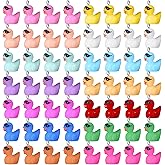 Junkin 56 Pcs Mini Resin Ducks Charm Pendants Tiny Sunglasses Ducks DIY Cute Colorful Dangle Charms with Screw Eye Pin for Making Jewelry Pendants Bracelet Necklace Earrings Keychain Gift, 14 Colors