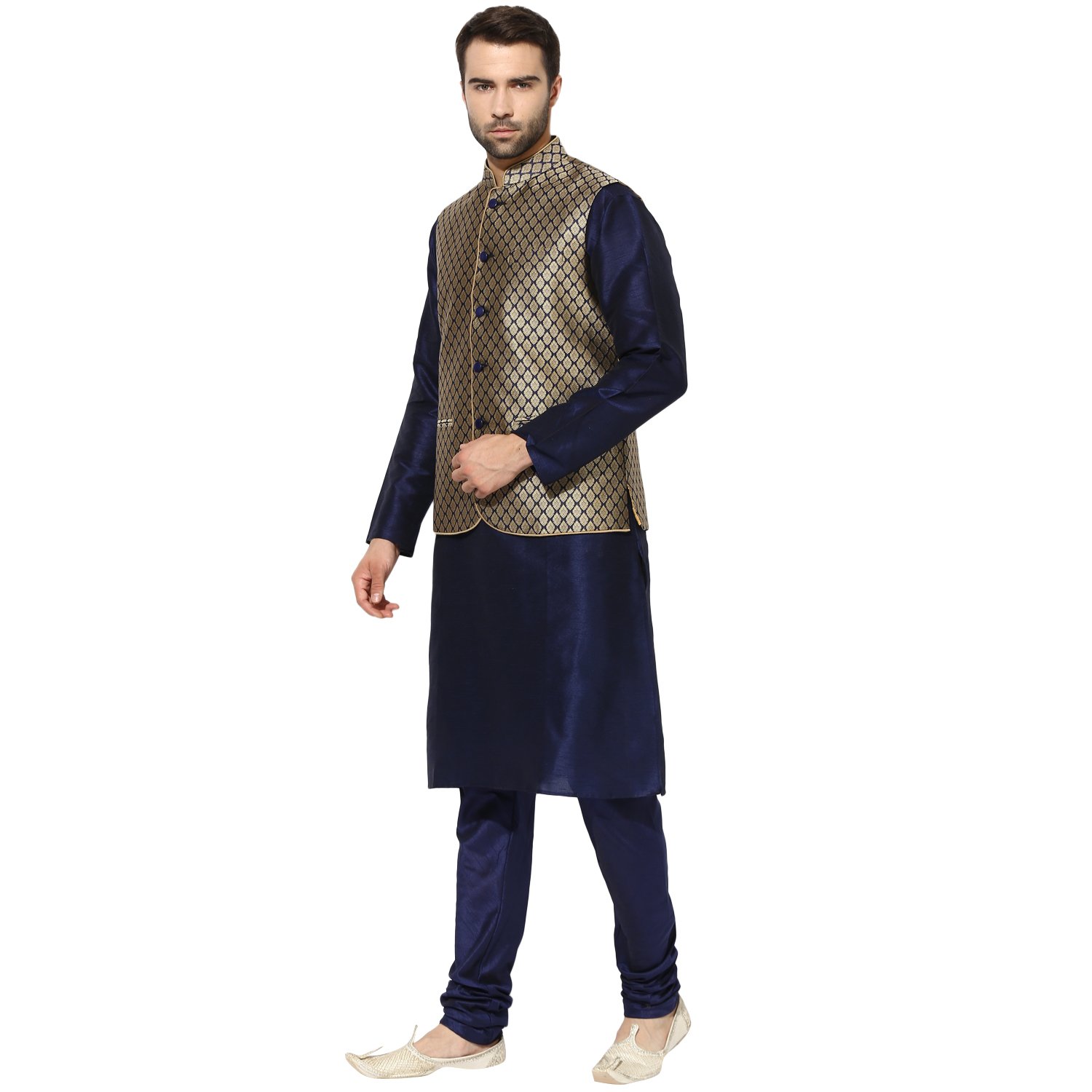 kisah benarasi jaquard cotton silkself designwaistcoat for men's