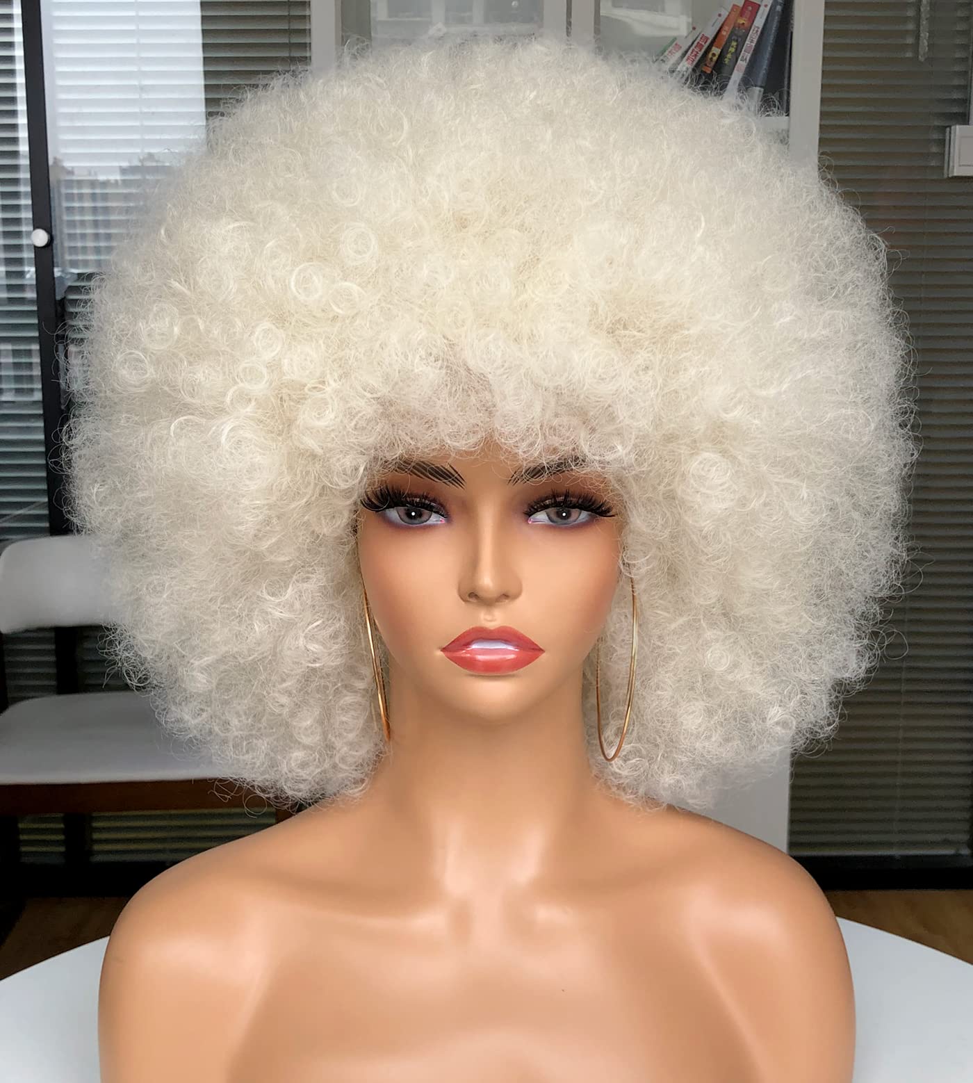 CoCrowns Afro Wigs for Black Women Short Curly Afro Wig Natural Looking Synthetic Full Wigs for Party Cosplay (White)