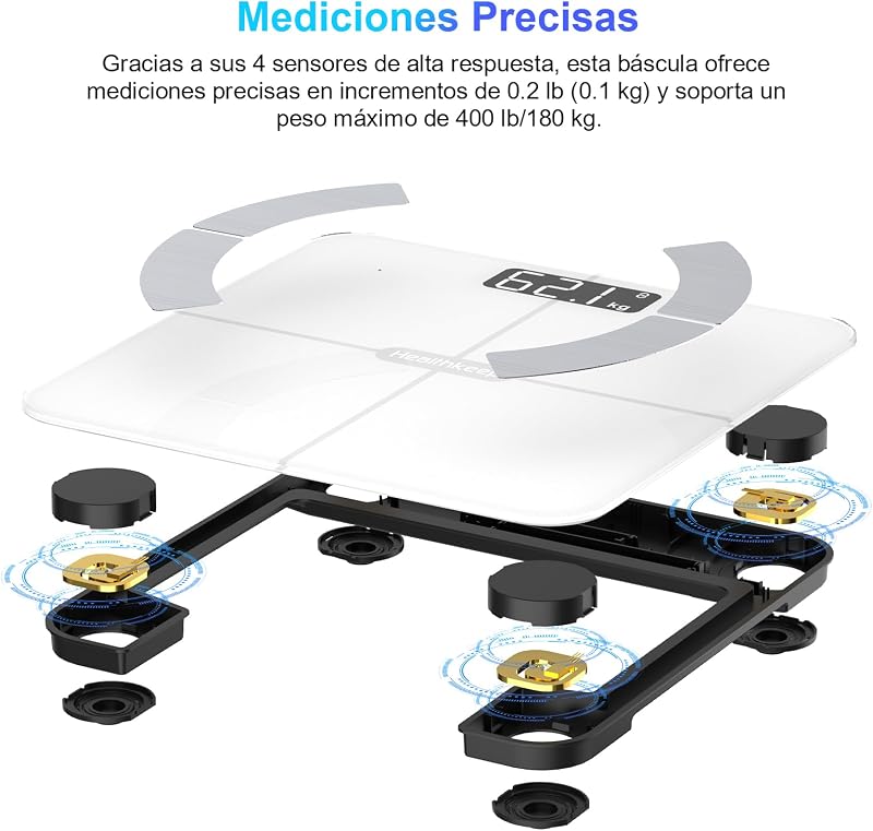 Bascula de Baño Digital, Bascula Grasa Corporal y Muscular con App, Bascula para peso corporal Inteligente, 13 Monitores de Composición Corporal Peso IMC Muscular, Máximo 180kg
