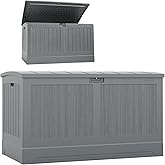 Suncast 200-gal. All-Weather Patio Deck Box, Made in the USA, with Pad-Lockable Lid, Extra-Large Outdoor Storage Unit for Patio Furniture and Grill Tools, Dove Gray Color