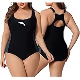 Halcurt Plus Size Athletic Swimsuit for Women Adjustable Strap Racerback One Piece Bathing Suit