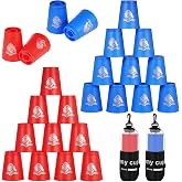 yeesport 24 Sport Stacking Cups Blue/Red Training Set for Kids &amp; Adults | Air vents reduce resistance; inner ribs for smooth separation; thickened rims; mesh bag with drawstring &amp; hook for travel