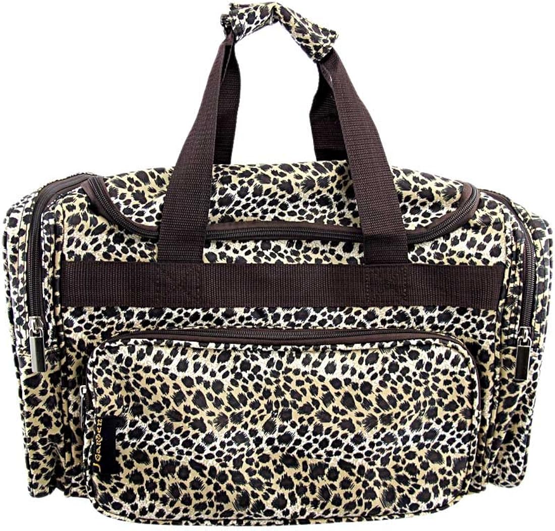 Leopard Print Duffel Bag with Brown Trim Travel Duffels