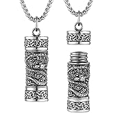 HZMAN Tibetan Buddhism Meditation Stainless Steel Pendant Commemorative Cremation Ashes Pill Cylinder Container Necklace 22+2 Inch Chain