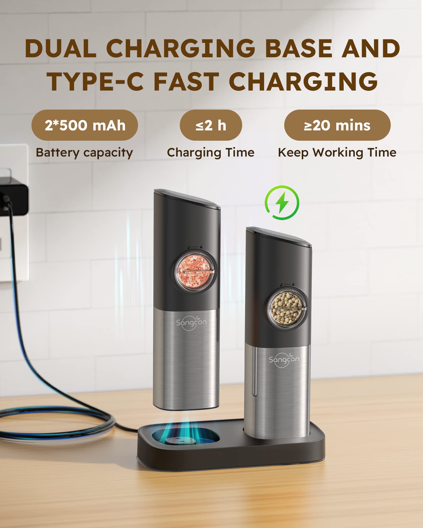 Mua Sangcon Gravity Electric Salt and Pepper Grinder Set [Upgraded ...