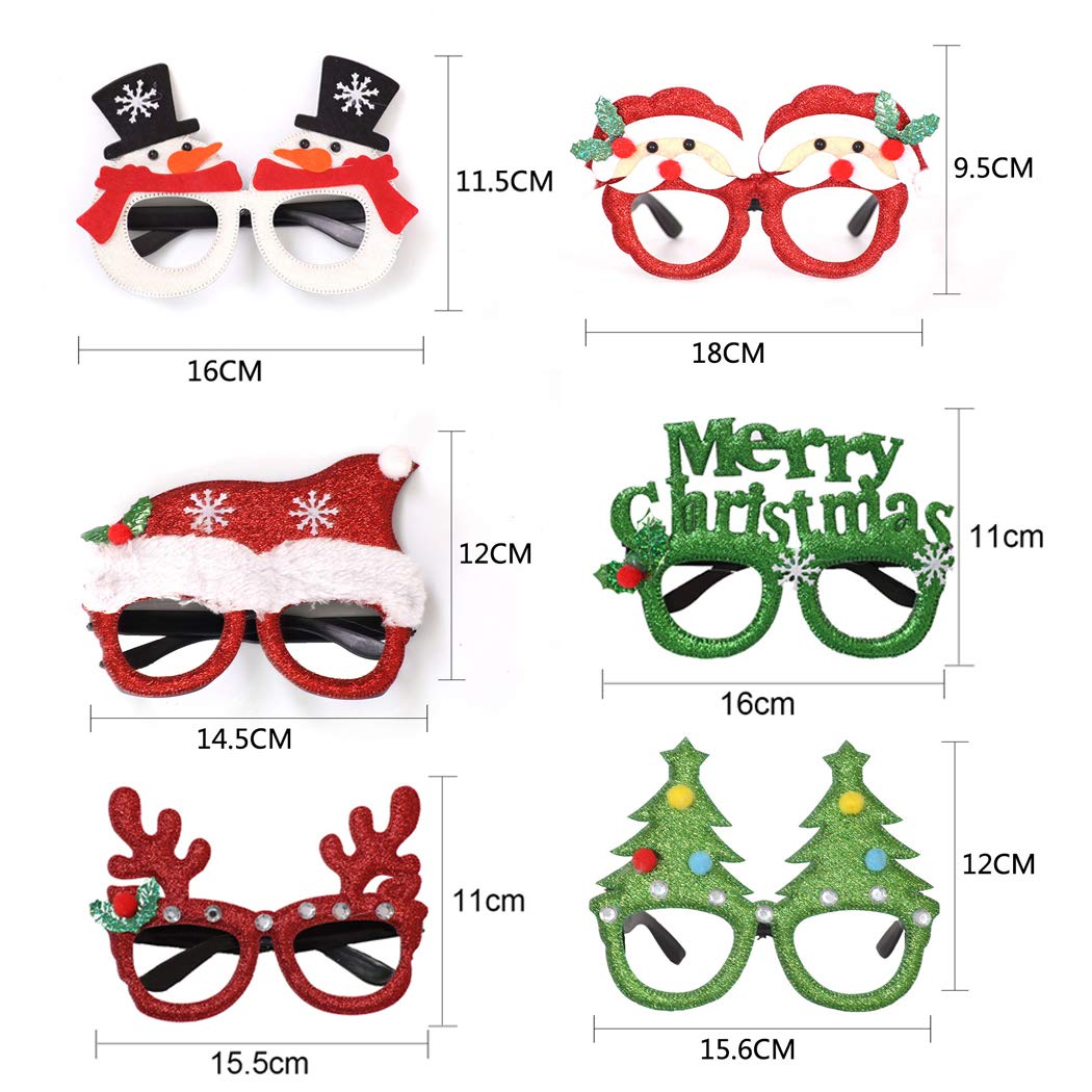 Joyibay 6 Paar Weihnachtsbrillen Cartoon Sortierte Partybrillen Partybevorzugungsbrillen Weihnachtsdekoration Zubehör